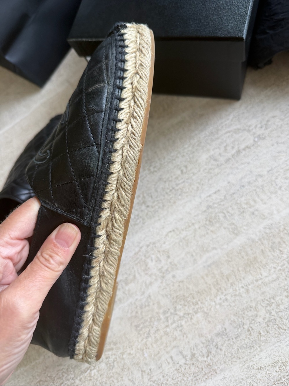 CHANEL Black Quilted Leather Espadrille Flats with CC Logo - Picture 7 of 16